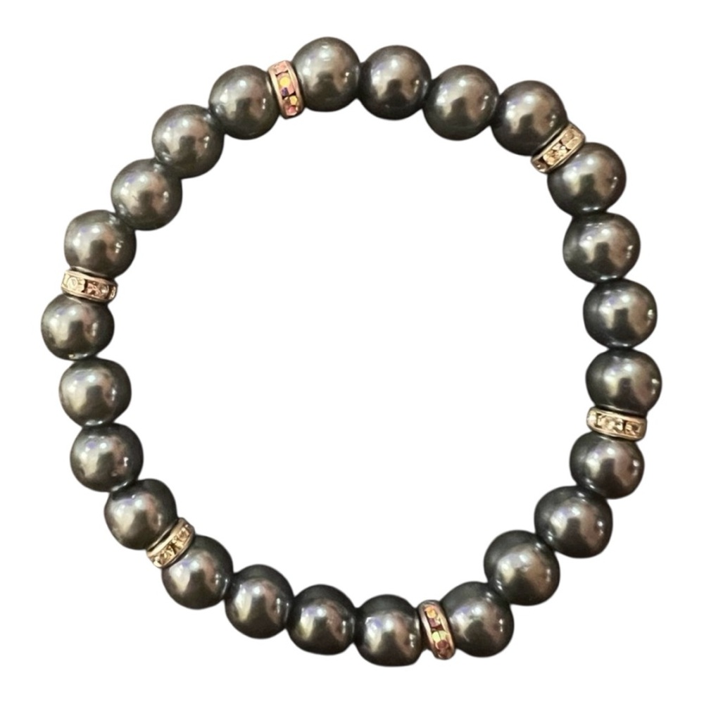 CUSTOMIZABLE Graphite dark gray stretchy beaded charm bracelet